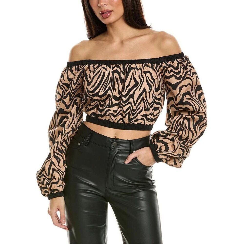 New! Lost + Wander Black and Tan Zebra Print Crop Ladies Night Top M 2653